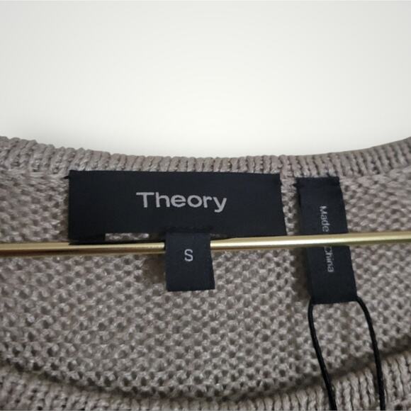 Theory Sag Harbor Sweater Size Small S Dark Oatmeal Beige Linen Blend - Picture 4 of 8